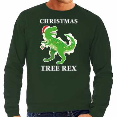 Christmas tree rex kerstsweater / verkleedkleren groen voor heren