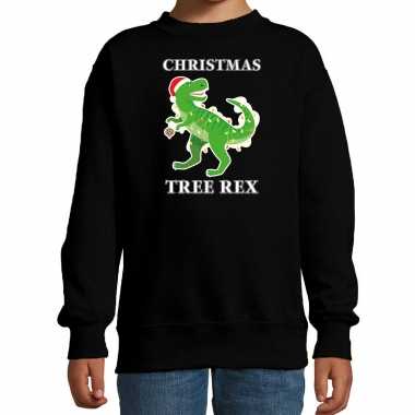 Christmas tree rex kerstsweater / verkleedkleren zwart voor kinderen