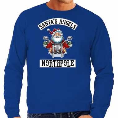 Foute kerstsweater / verkleedkleren santas angels northpole blauw voor heren