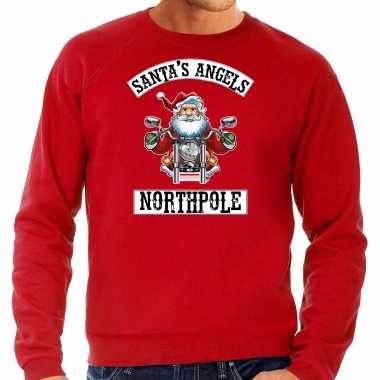 Foute kerstsweater / verkleedkleren santas angels northpole rood voor heren