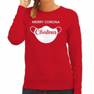 Merry corona christmas foute kerstsweater / verkleedkleren rood voor dames