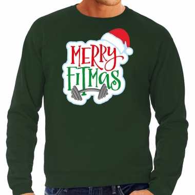 Merry fitmas kerstsweater / verkleedkleren groen voor heren