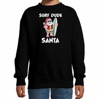 Surf dude santa fun kerstsweater / verkleedkleren zwart voor kinderen