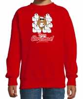 Foute kerstsweater verkleedkleren met hamsterende kat merry christmas rood voor kinderen