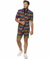 Heren verkleed zomer pak verkleedkleren zebra regenboog print