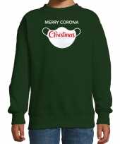 Merry corona christmas foute kerstsweater verkleedkleren groen voor kinderen