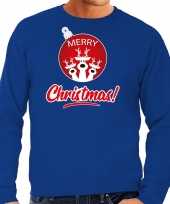 Rendier kerstbal sweater kerst verkleedkleren merry christmas blauw voor heren
